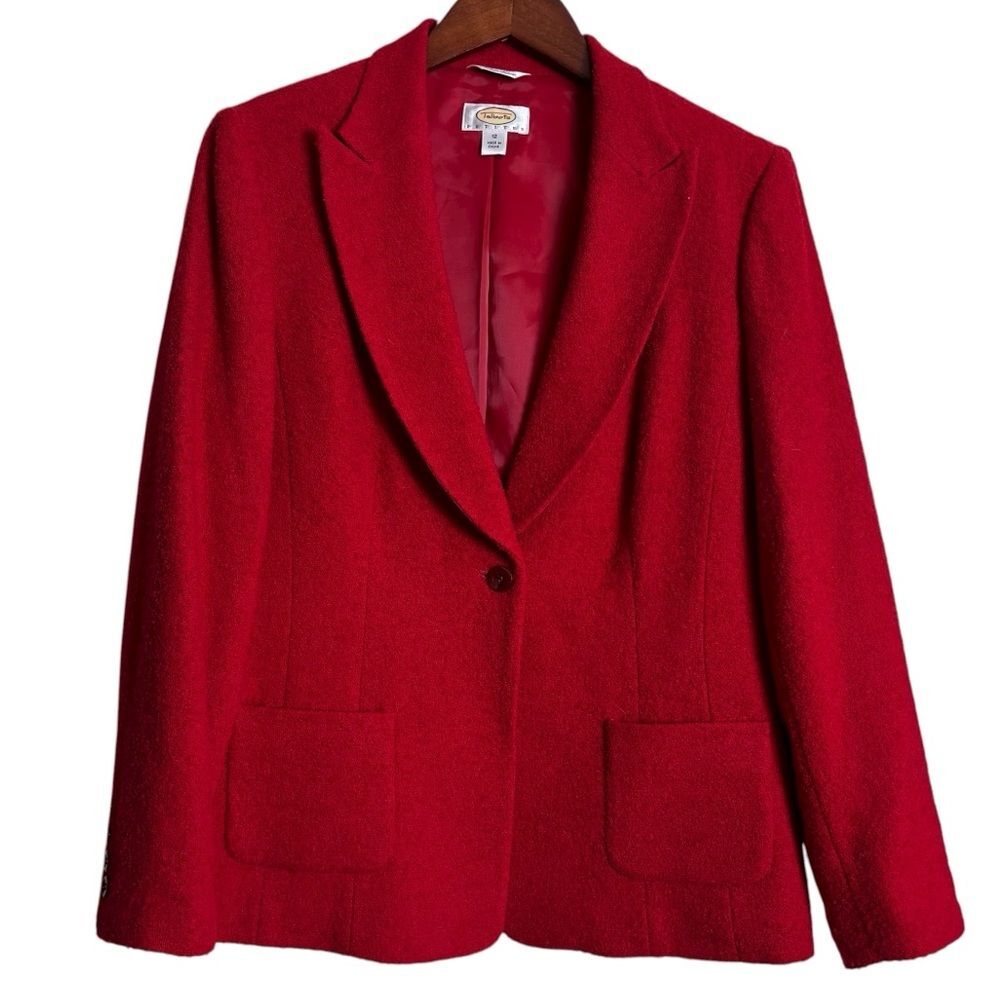 Vintage Talbots Red Wool Blend Tweed Single Button Blazer Jacket Size 12 Petite